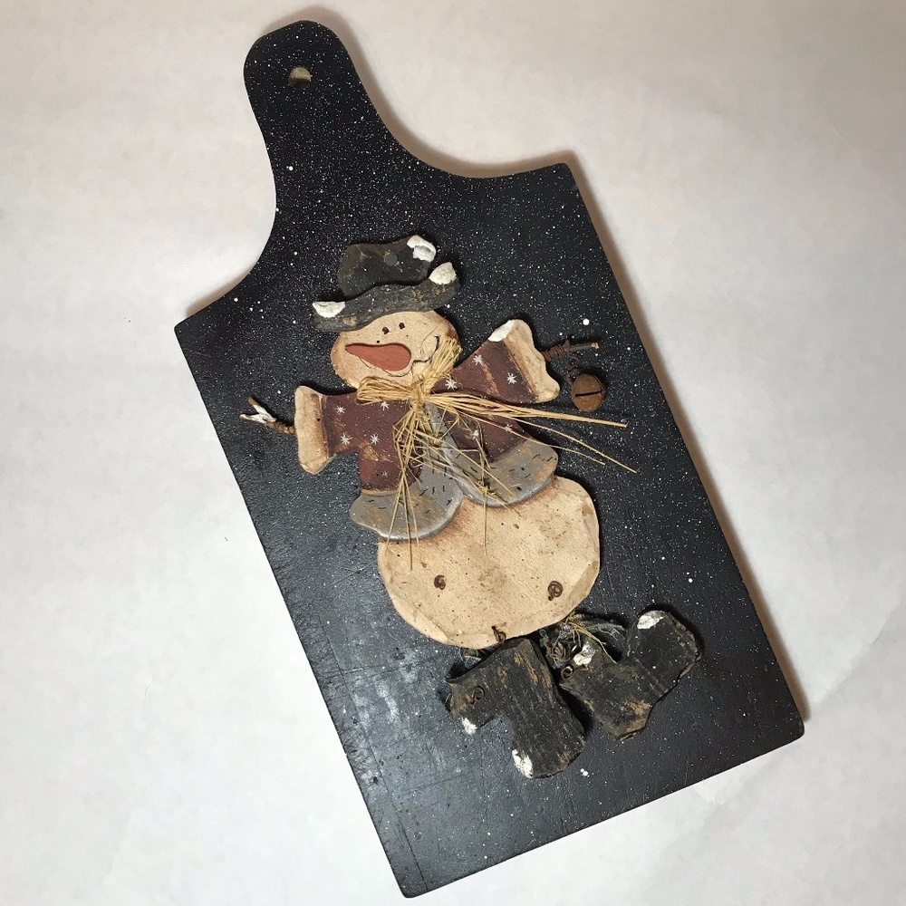 Vintage Wooden Winter Snowman Paddle